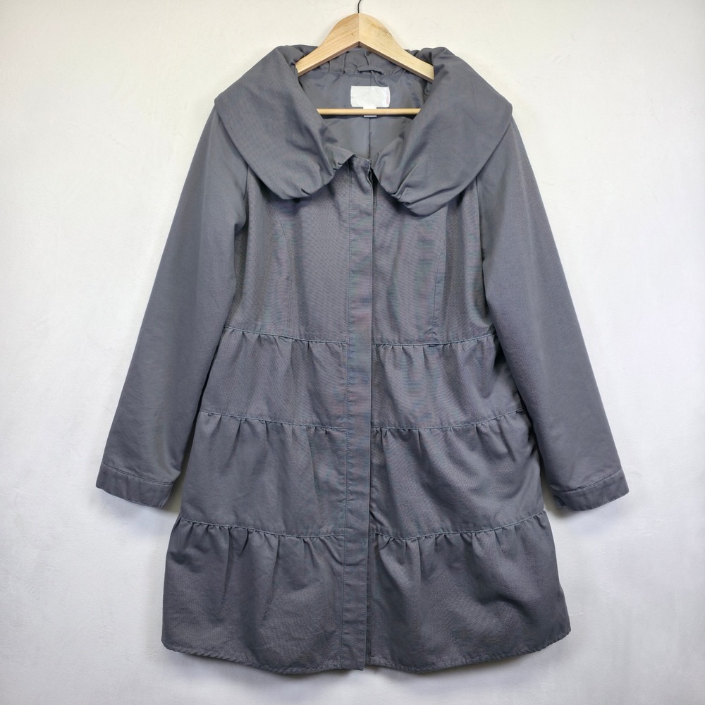 Xhilaration Coat Women XL Gray Peter Pan Tier Minimalist Classic Longline Jacket - Picture 3 of 16